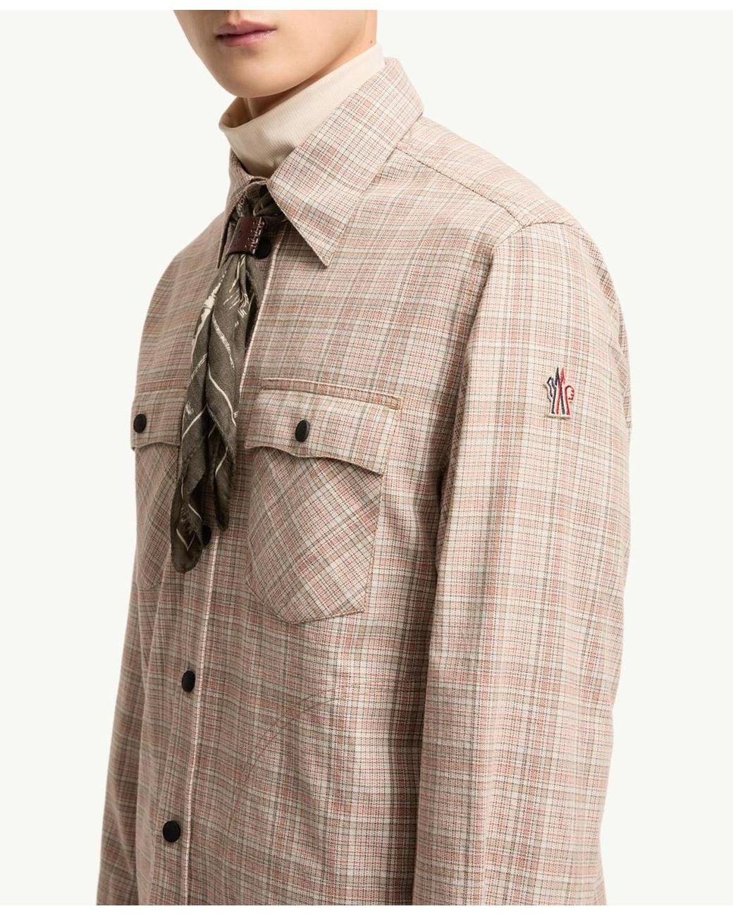 Moncler Natural Long Sleeve Check Cotton Shirt for men