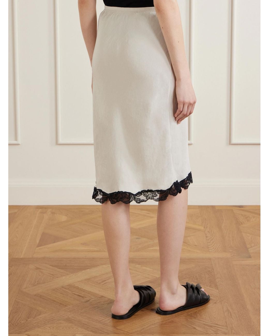 Maria McManus Gray Lace-Trimmed Satin Midi Skirt