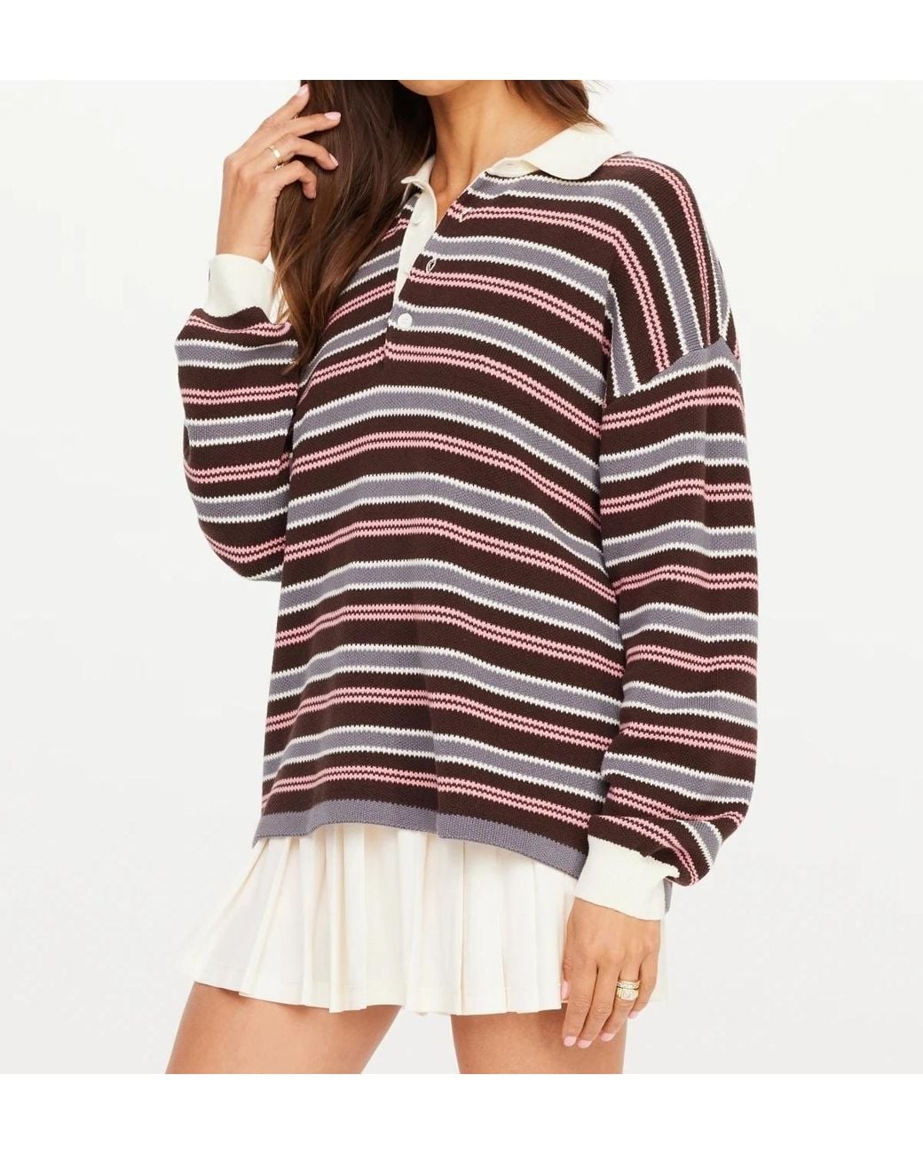 The Upside Red Wonder Striped Knitted Polo Top