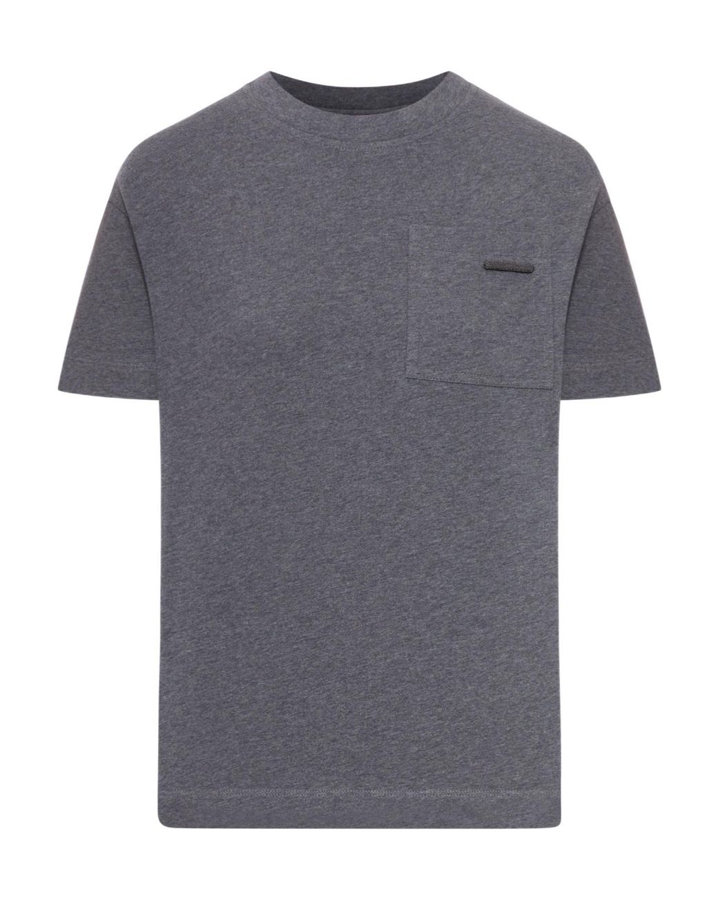 Brunello Cucinelli Gray Crew Neck Cotton T-Shirt With Mobile Application