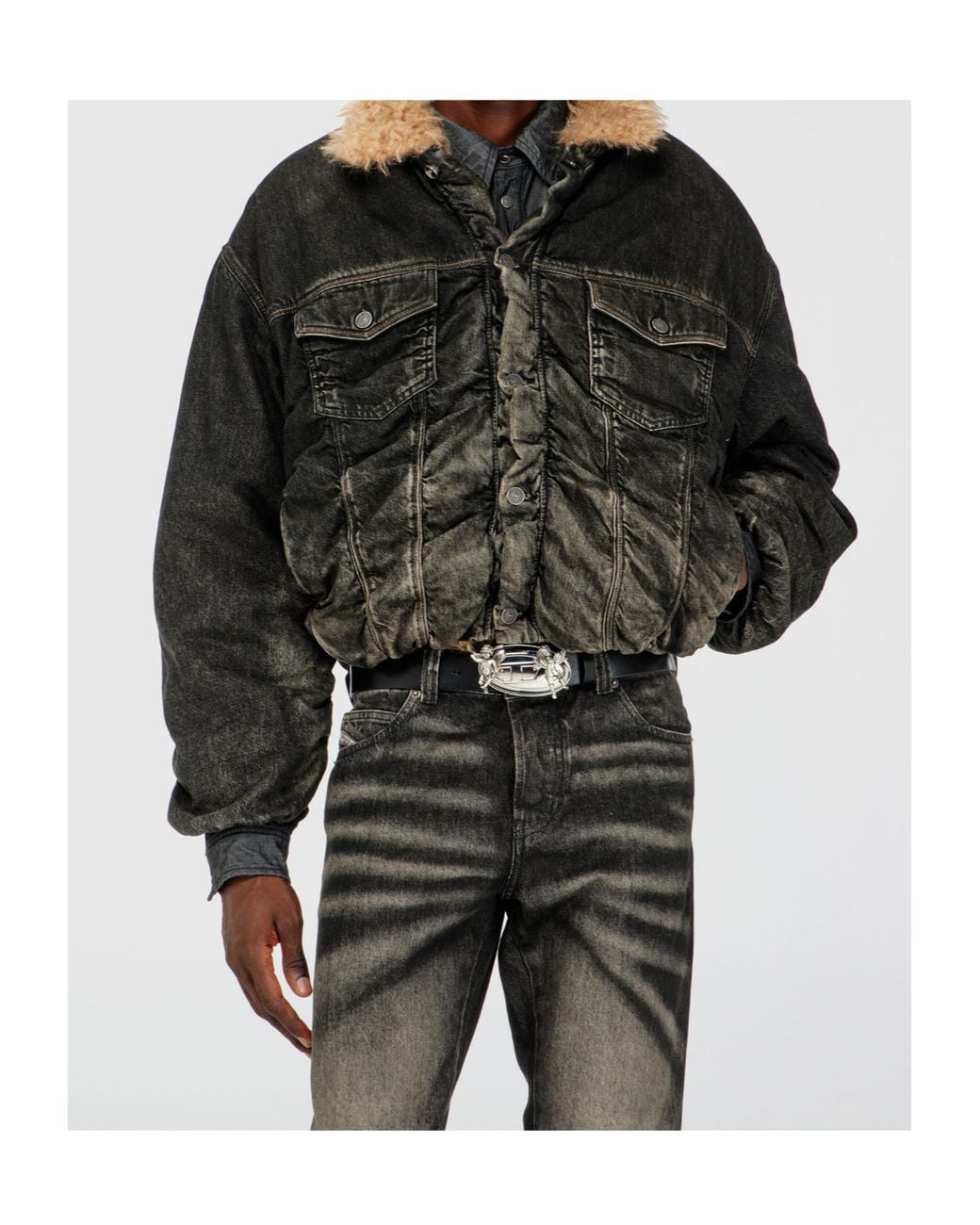 DIESEL Black D-Curly-Fsj Trucker Denim Jacket for men