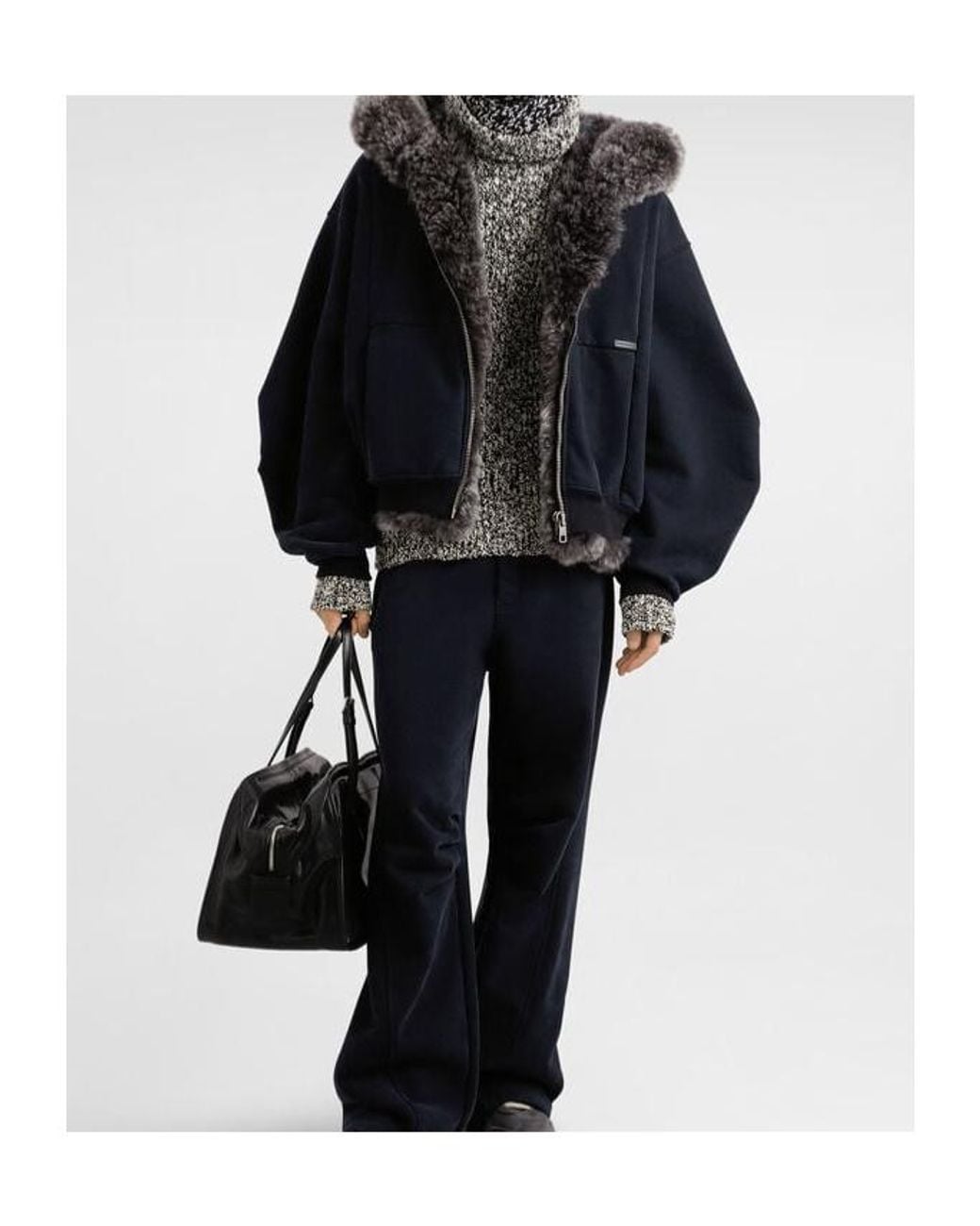 Dolce & Gabbana Blue Fur Trim Hoodie for men