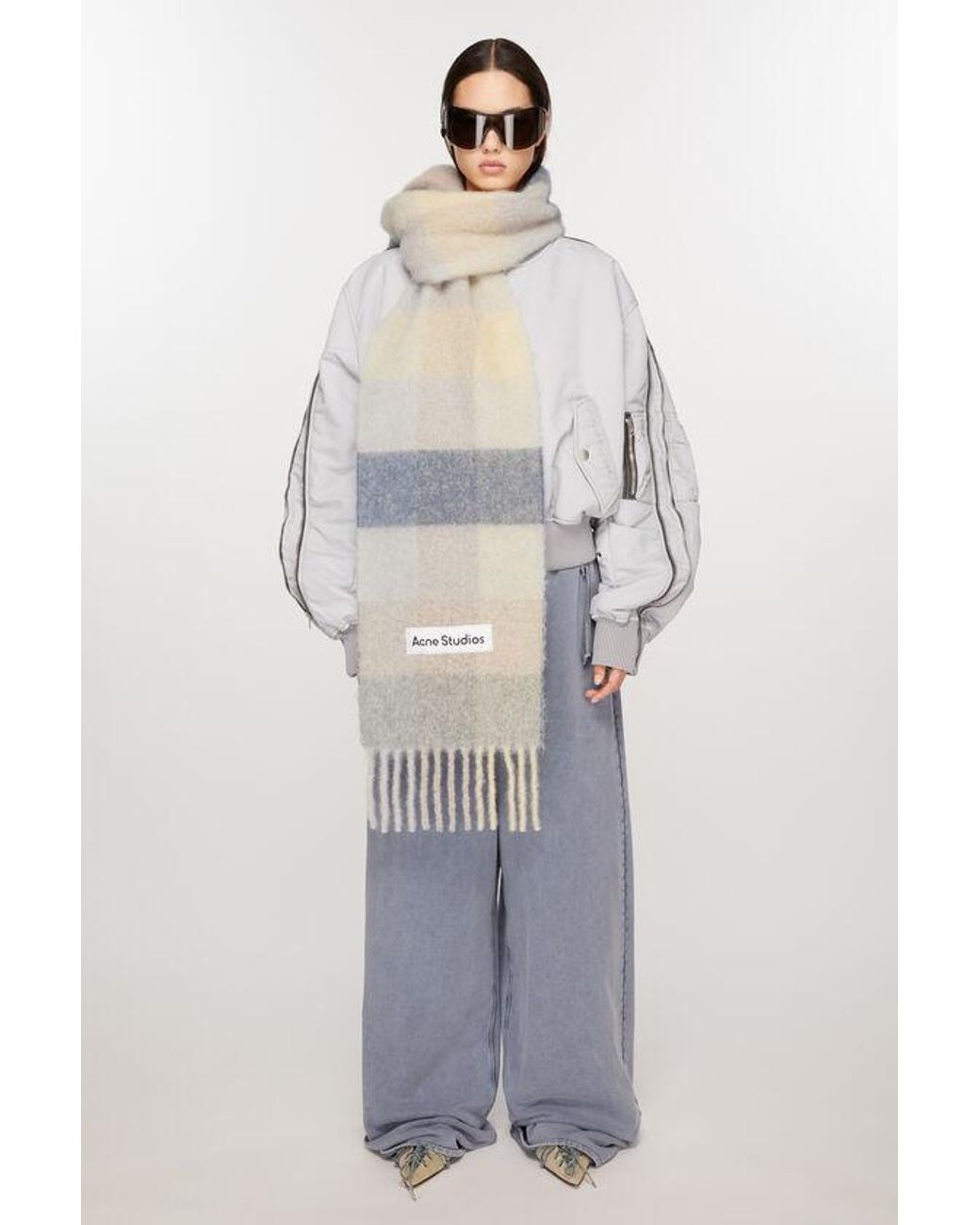 Acne White Logo Patch Checked Scarf for men