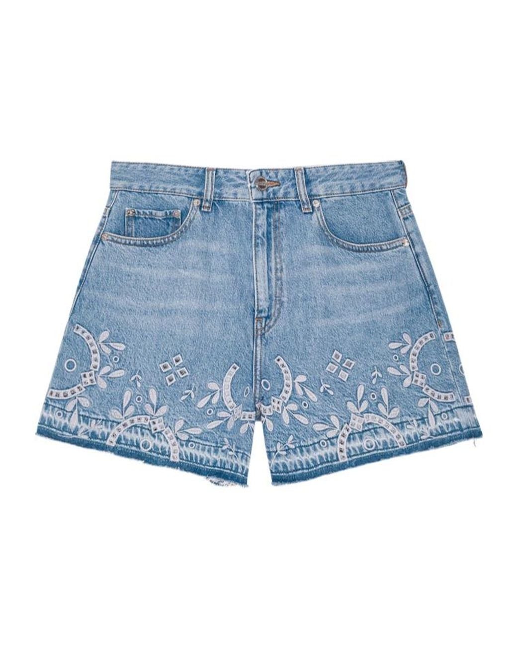 Ganni Blue Broderie Anglaise Denim Shorts