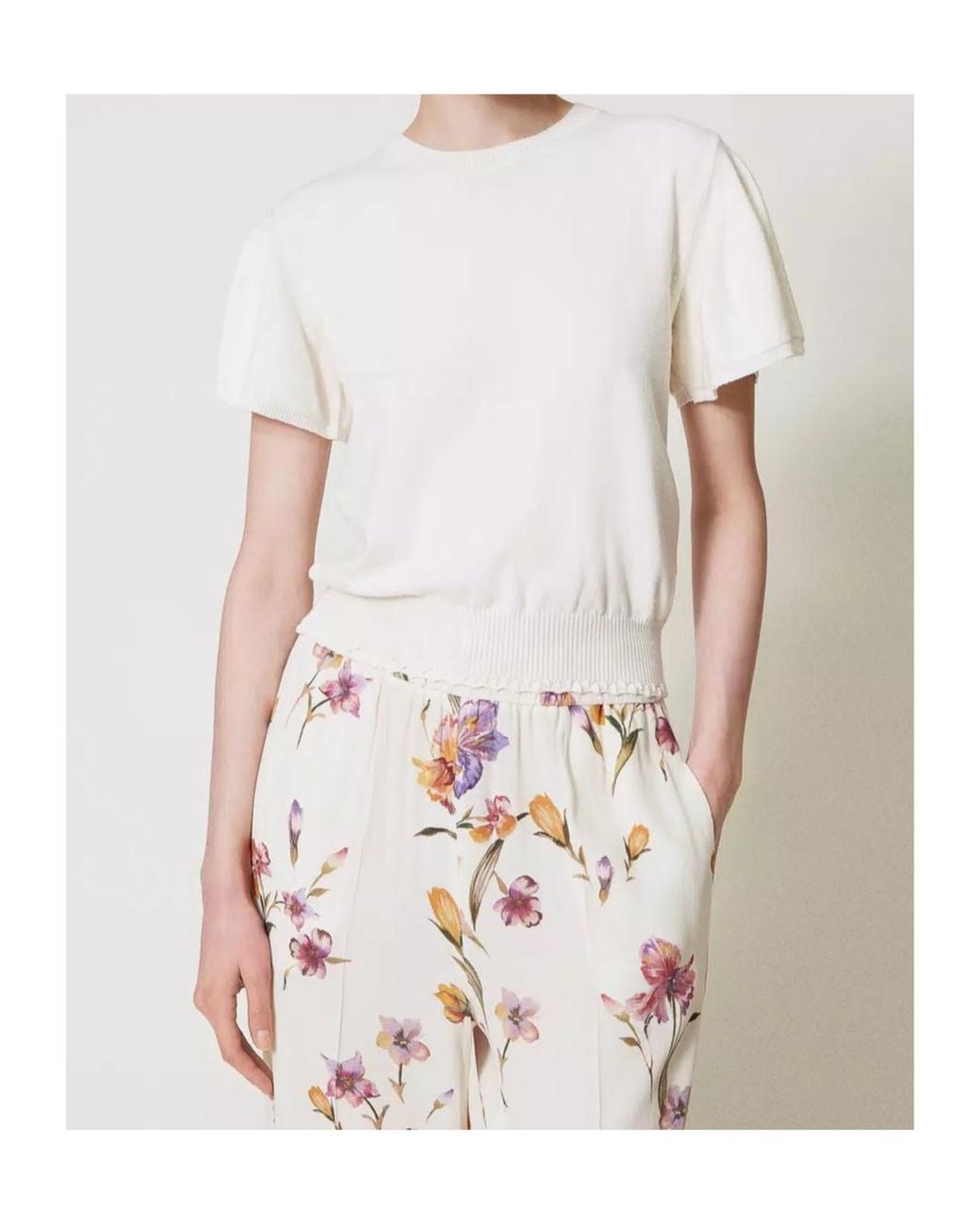 Twinset White Scalloped-Hem Knitted T-Shirt