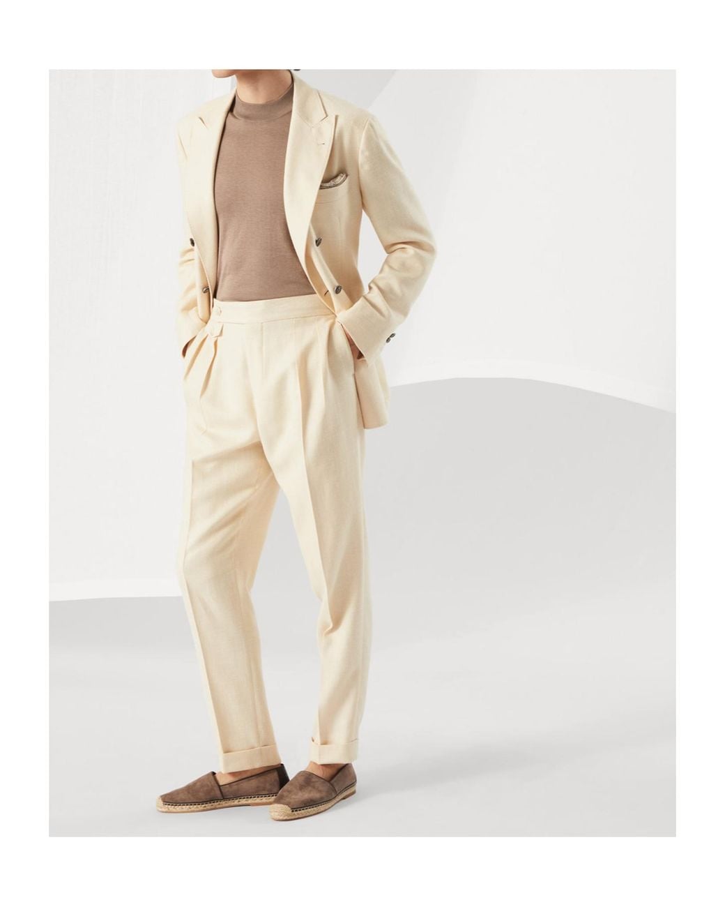 Brunello Cucinelli Natural Long-Sleeved Suit Jacket And Trousers Two-Piece Set for men