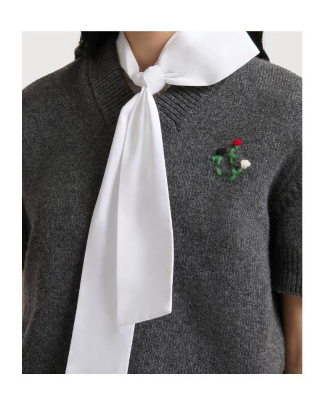 Marni Gray Floral-Embroidered Short Sleeved Jumper