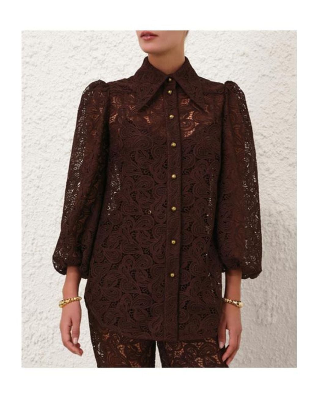 Zimmermann Brown Illustration Lace Blouse