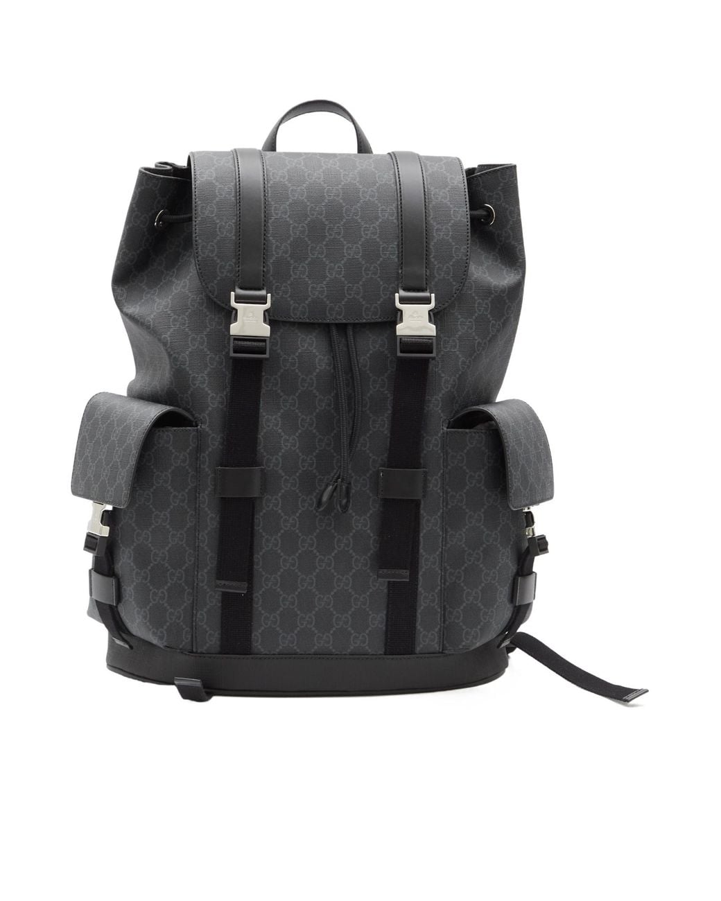 Gucci Black Gg Monogrammed Buckle Detailed Large Backpack for men