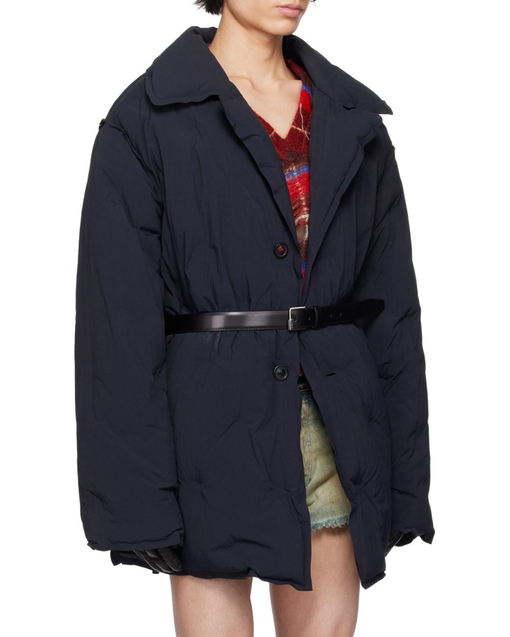 Maison Margiela Black Four-Stitch Detailed Padded Coat for men