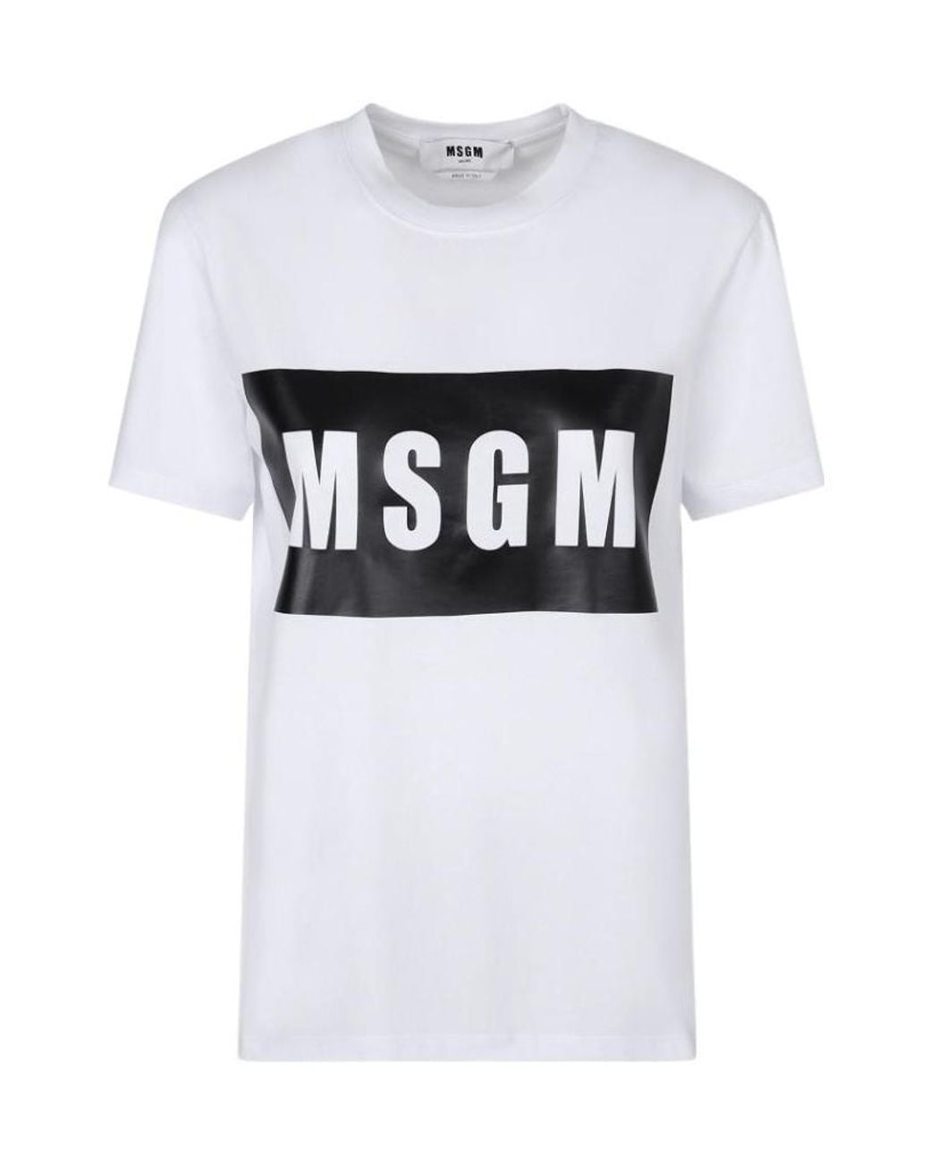 MSGM White Logo Printed Crewneck T-Shirt