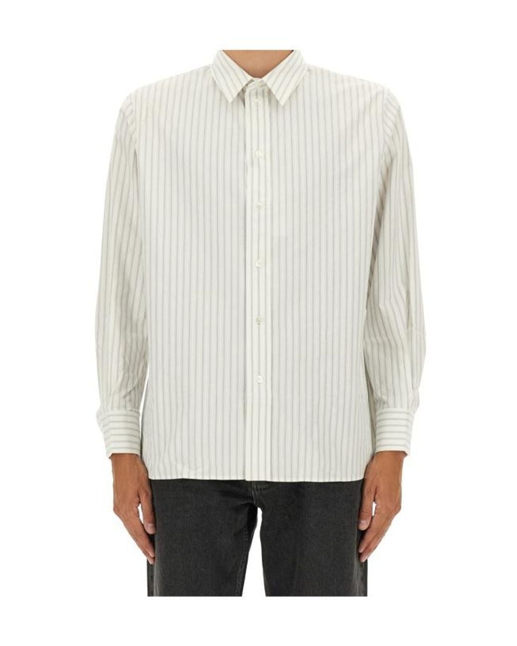 Saint Laurent White Cassandre Button-Up Striped Shirt for men
