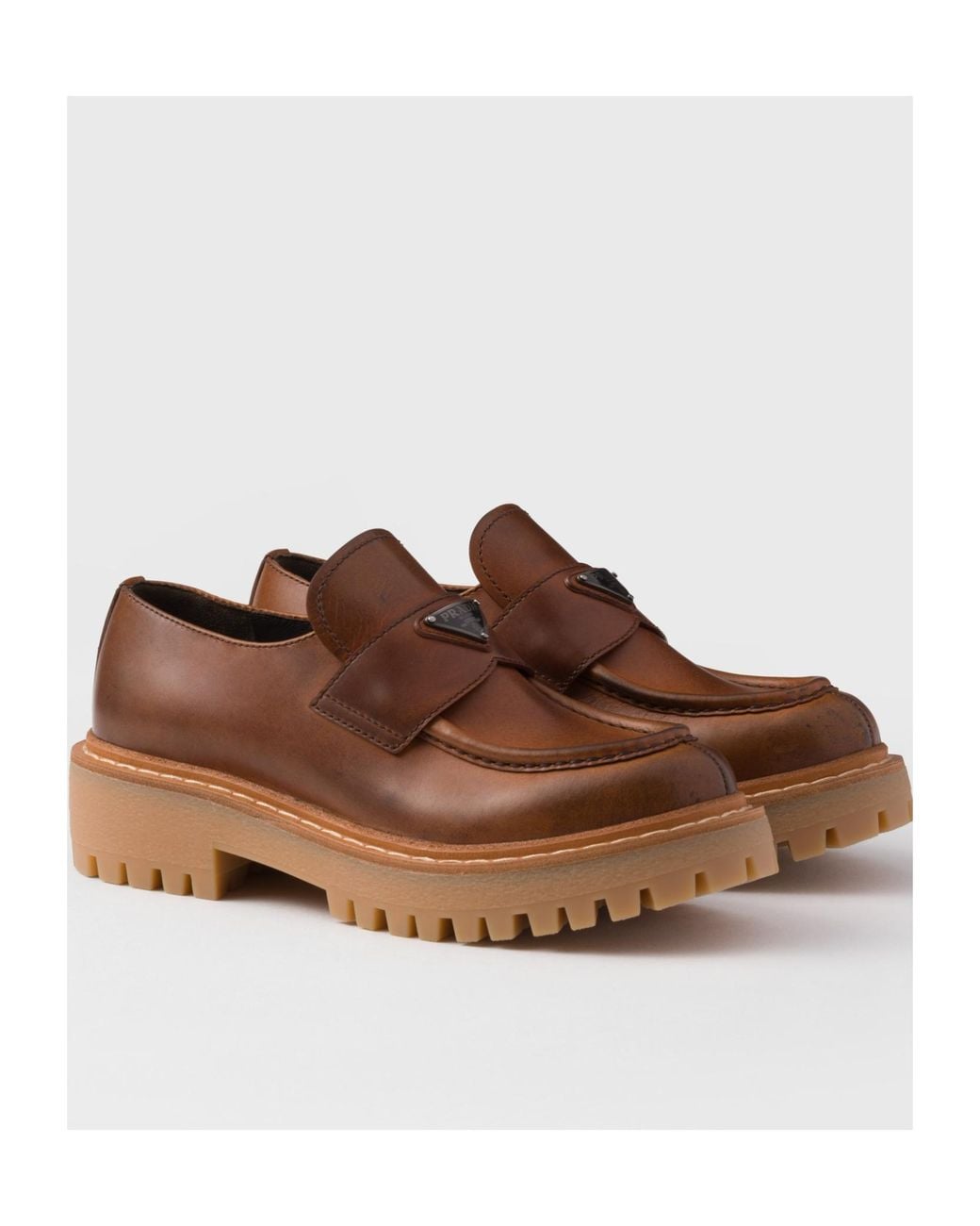 Prada Brown Caramel Leather Loafers