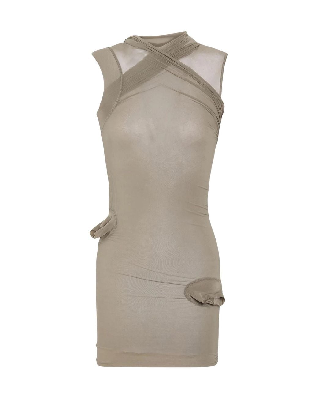 Rick Owens Gray Mesh Sleeveless Mini Dress