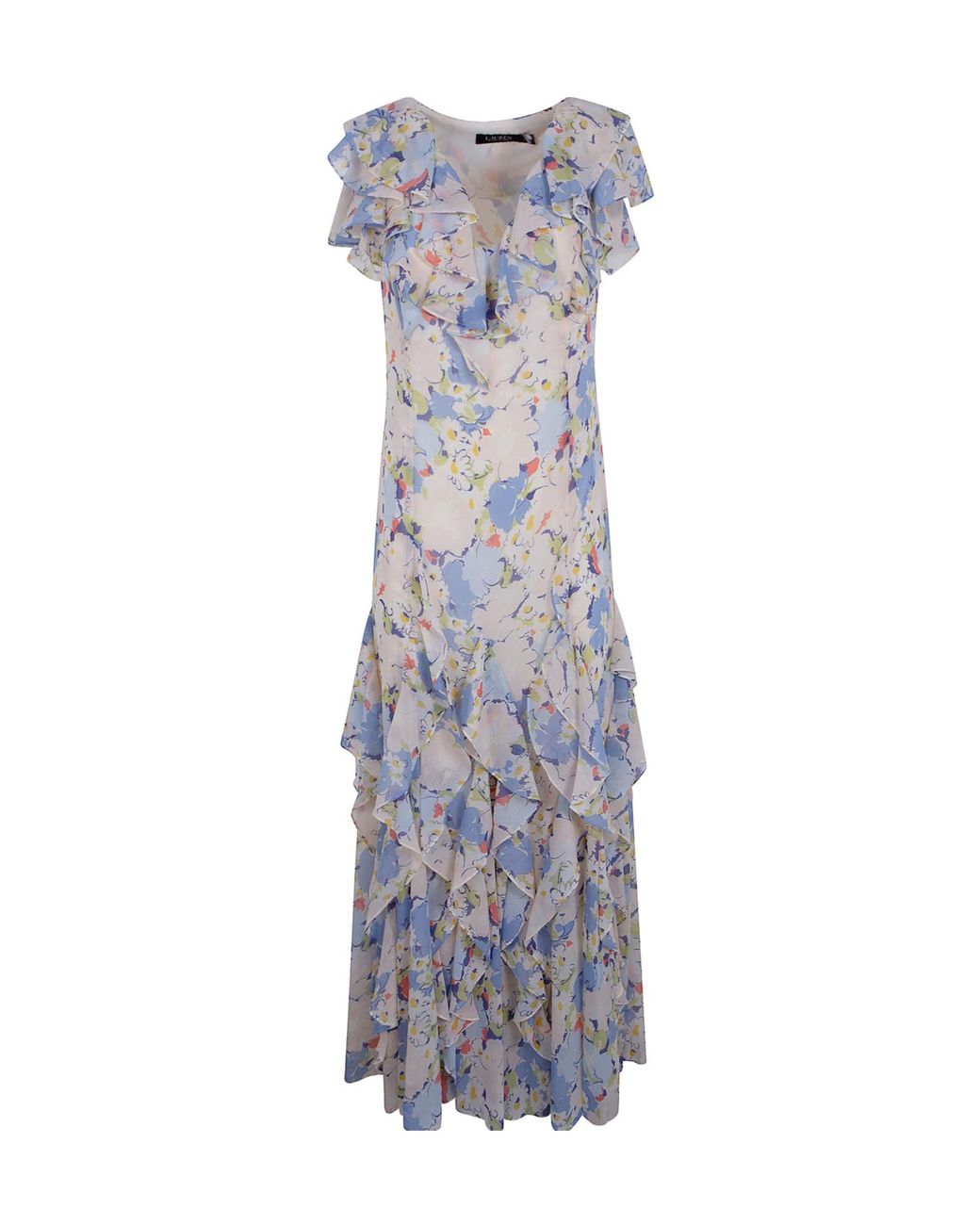 Ralph Lauren Blue Lauren Ruffled Floral Maxi Dress
