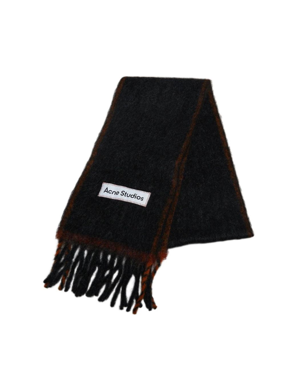 Acne Black Logo Patch Fringed-Edge Scarf