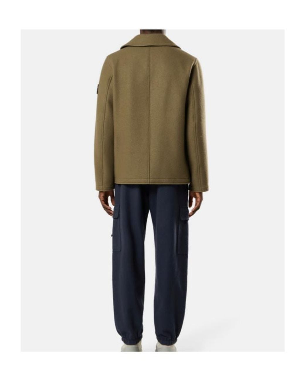 Stone Island Green Logo Patch Double-Breasted Coat for men