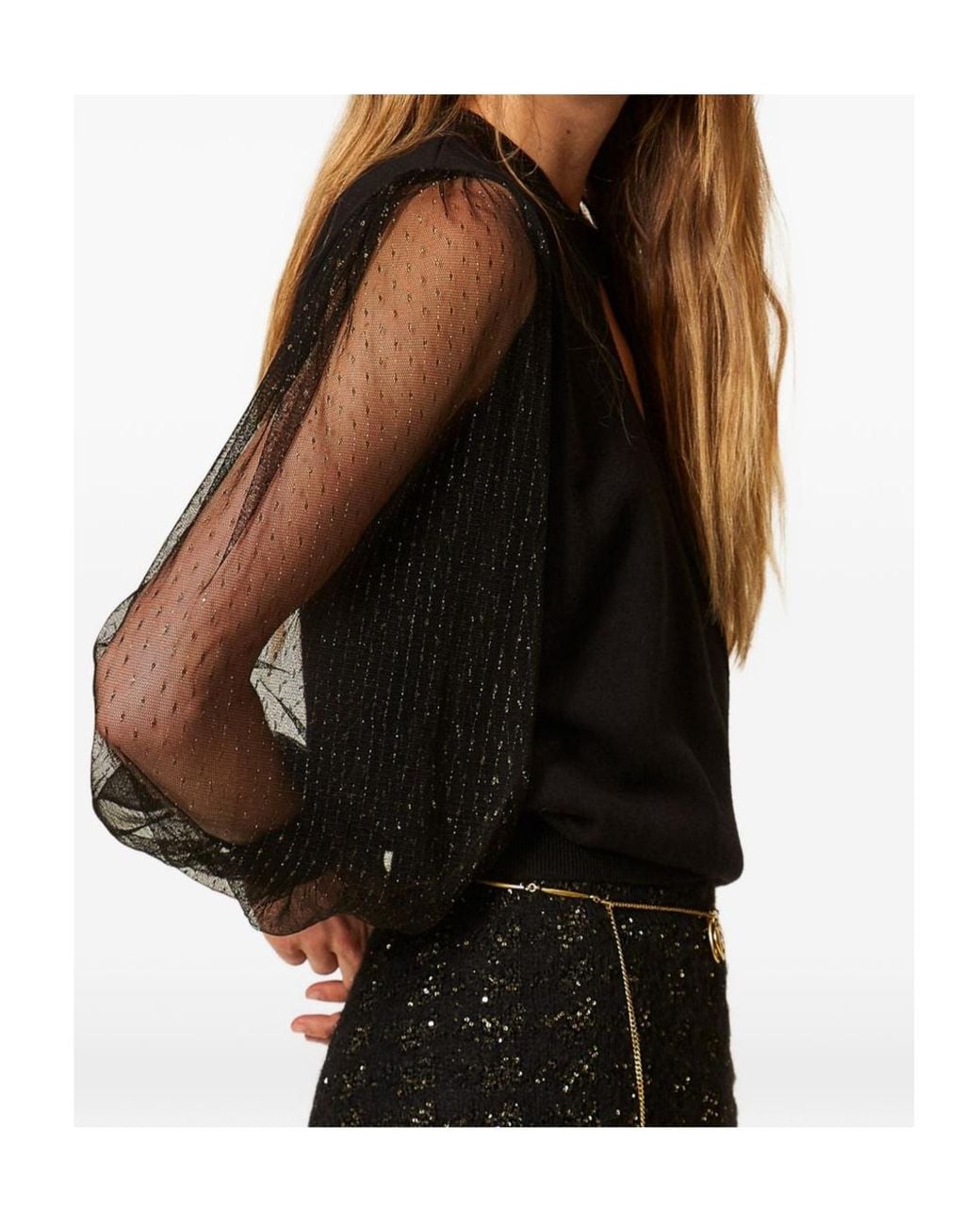 Twinset Black Jumper With Plumetis Tulle Sleeves