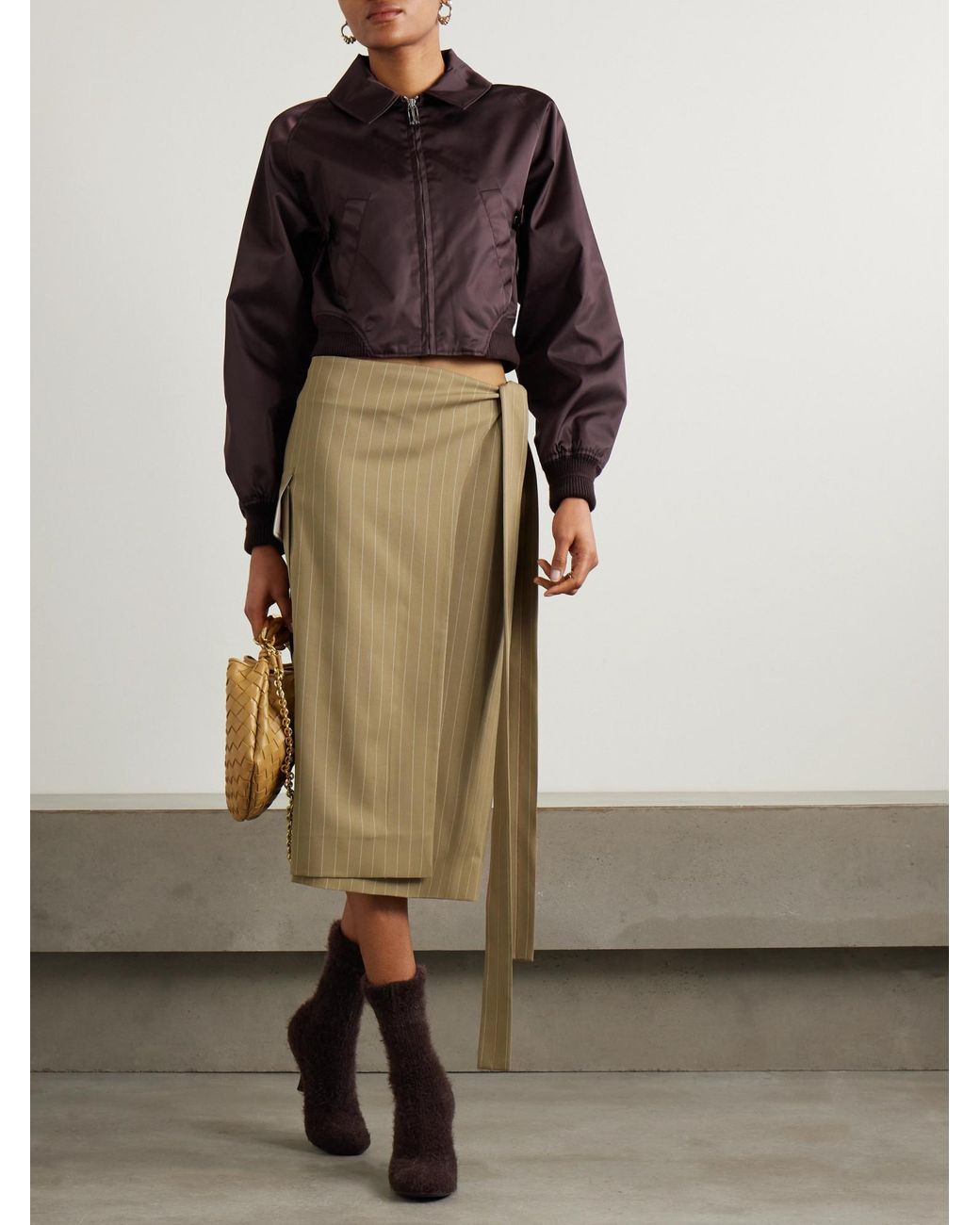 Victoria Beckham Natural Striped Wrap Midi Skirt