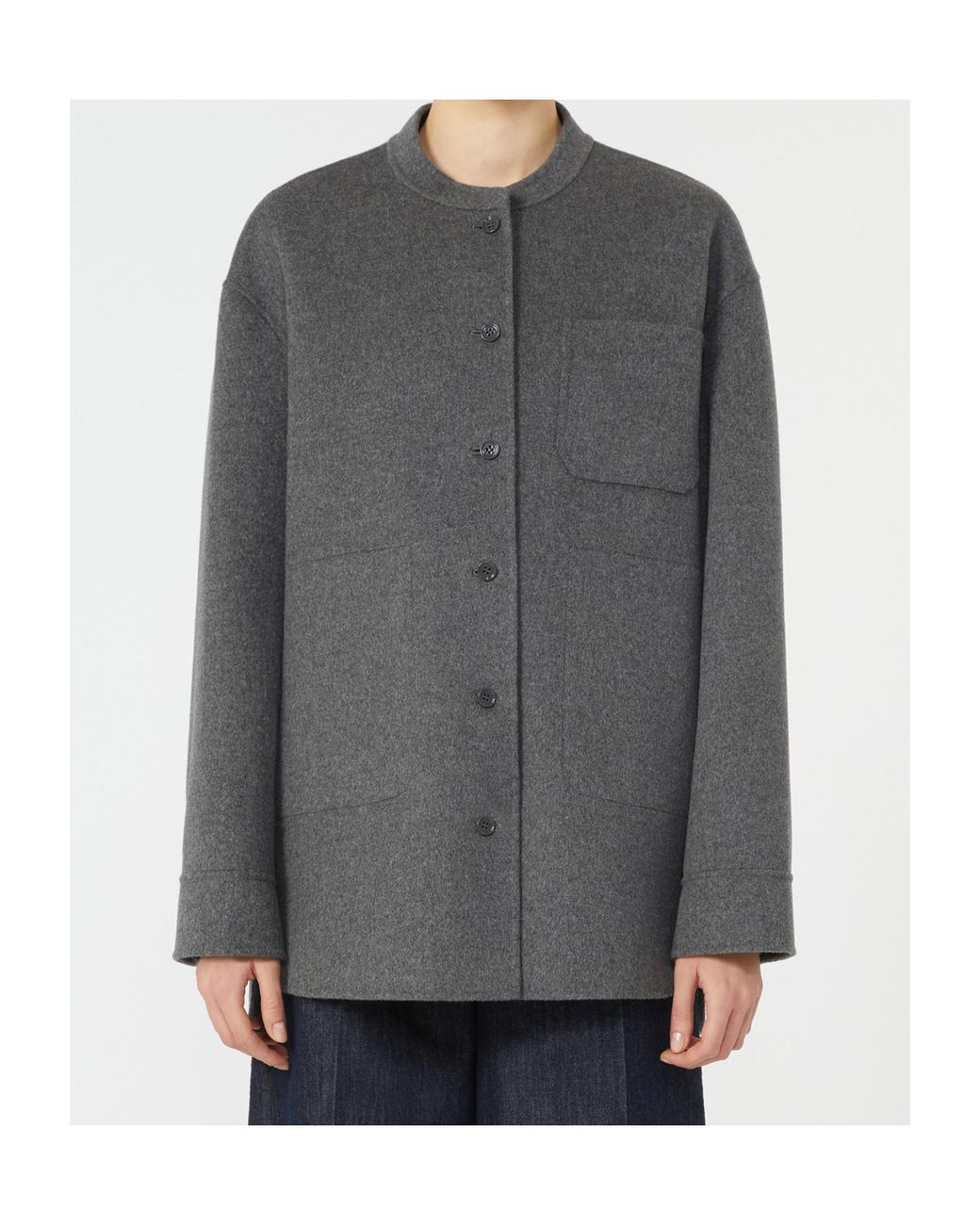 Max Mara Gray 'S Crewneck Button-Up Coat