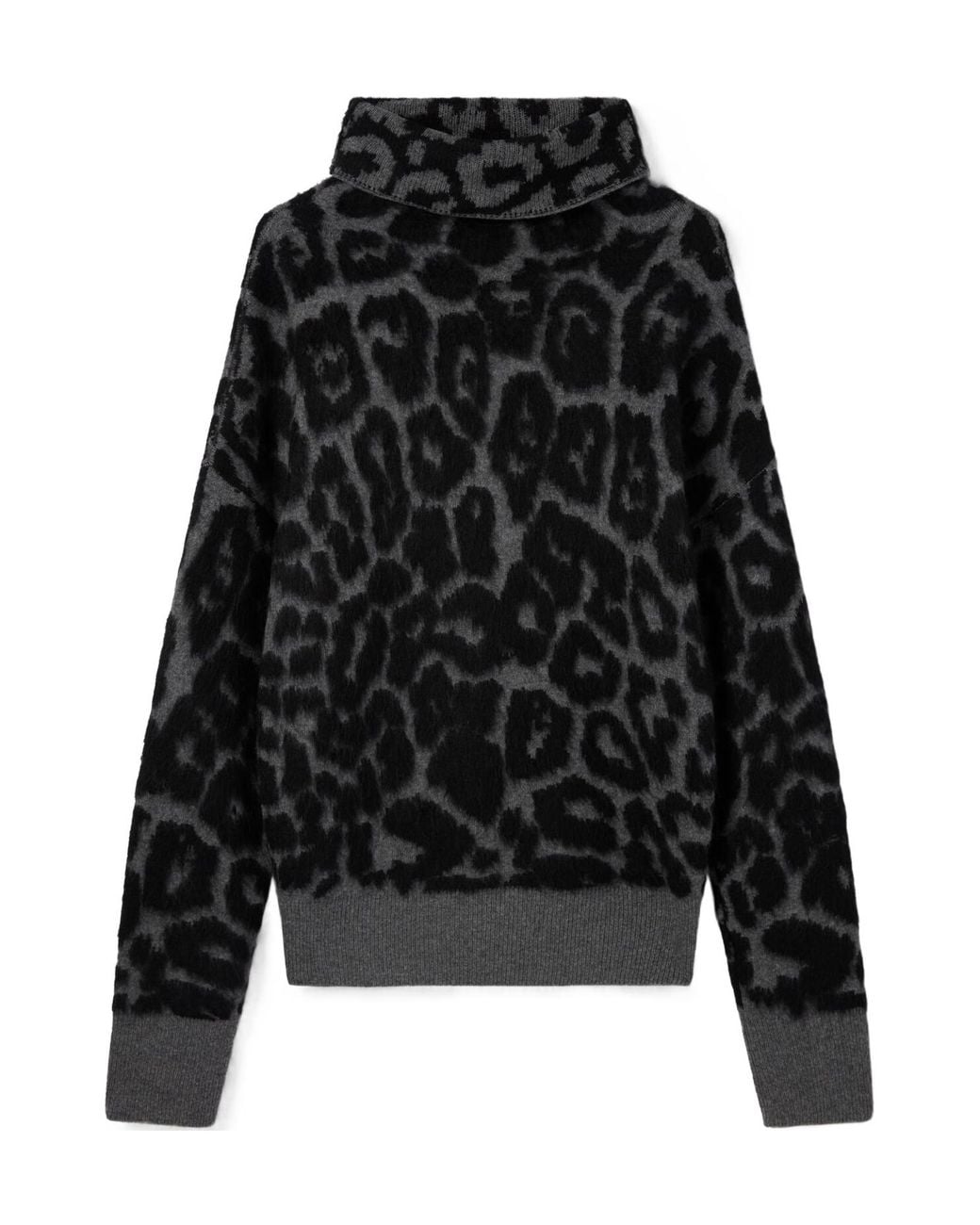 Stella McCartney Black Leopard Jacquard Turtleneck Jumper