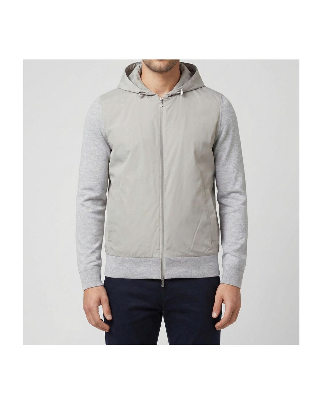 Gran Sasso Gray Zipped Hooded Jacket for men