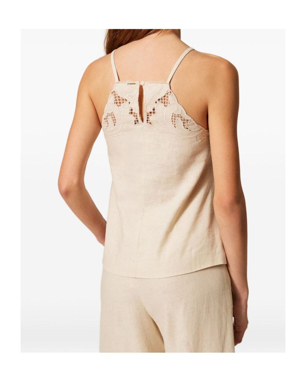 Twinset Natural Embroidered Sleeveless Top