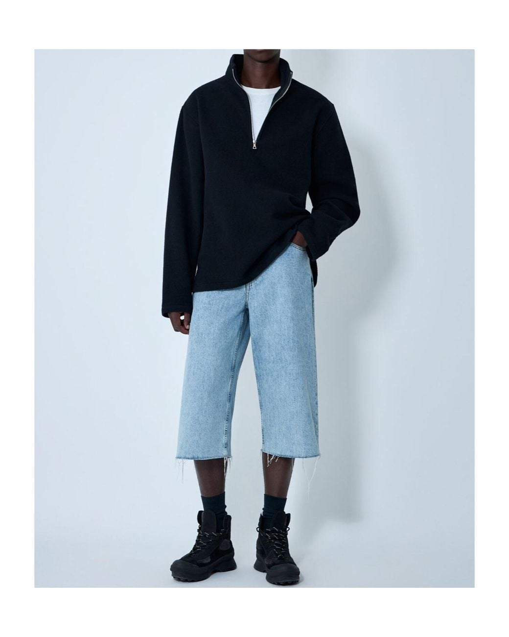 Rier Blue Zipper Fleece Sweatshirt for men