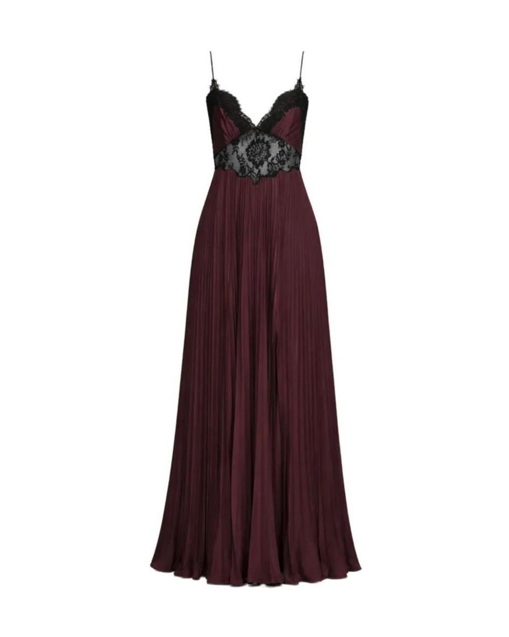 Self-Portrait Red Pleated Lace-Trim Maxi Dress