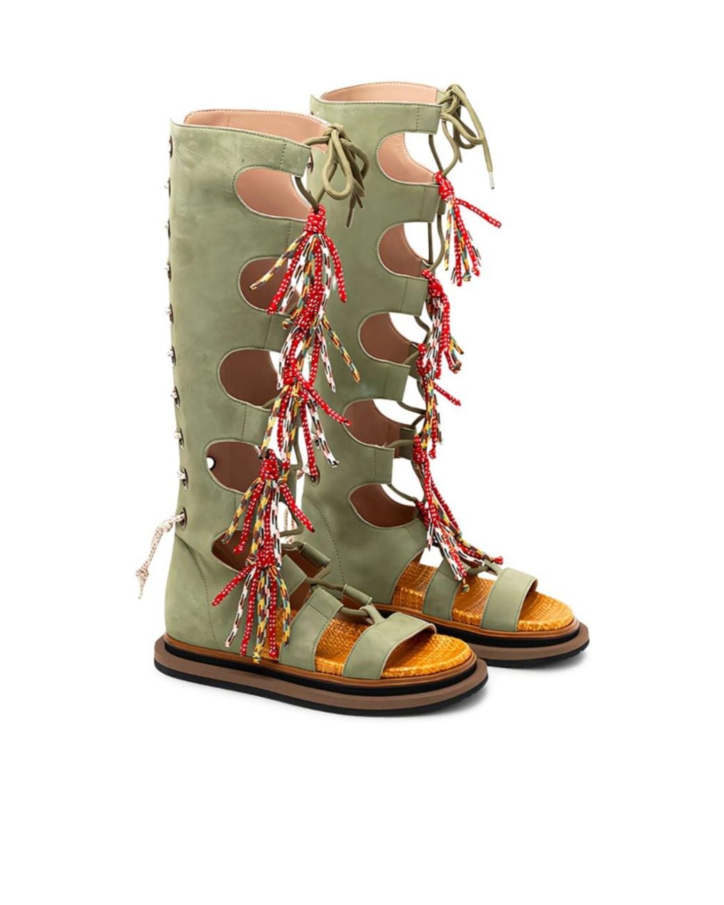 Hogan Green Lace-Up Tassel Sandals