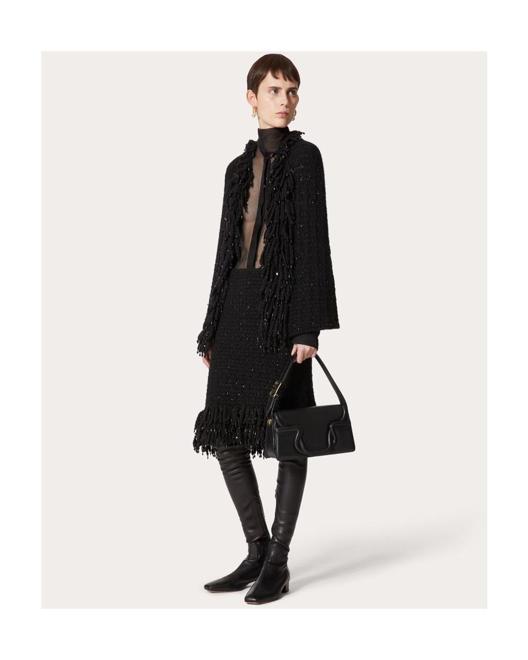 Valentino Black Logo Embroidered Skirt