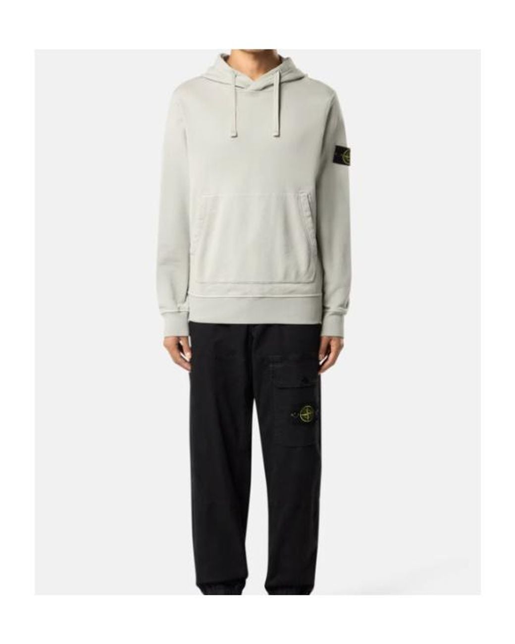 Stone Island White Logo Patch Drawstring Hoodie for men
