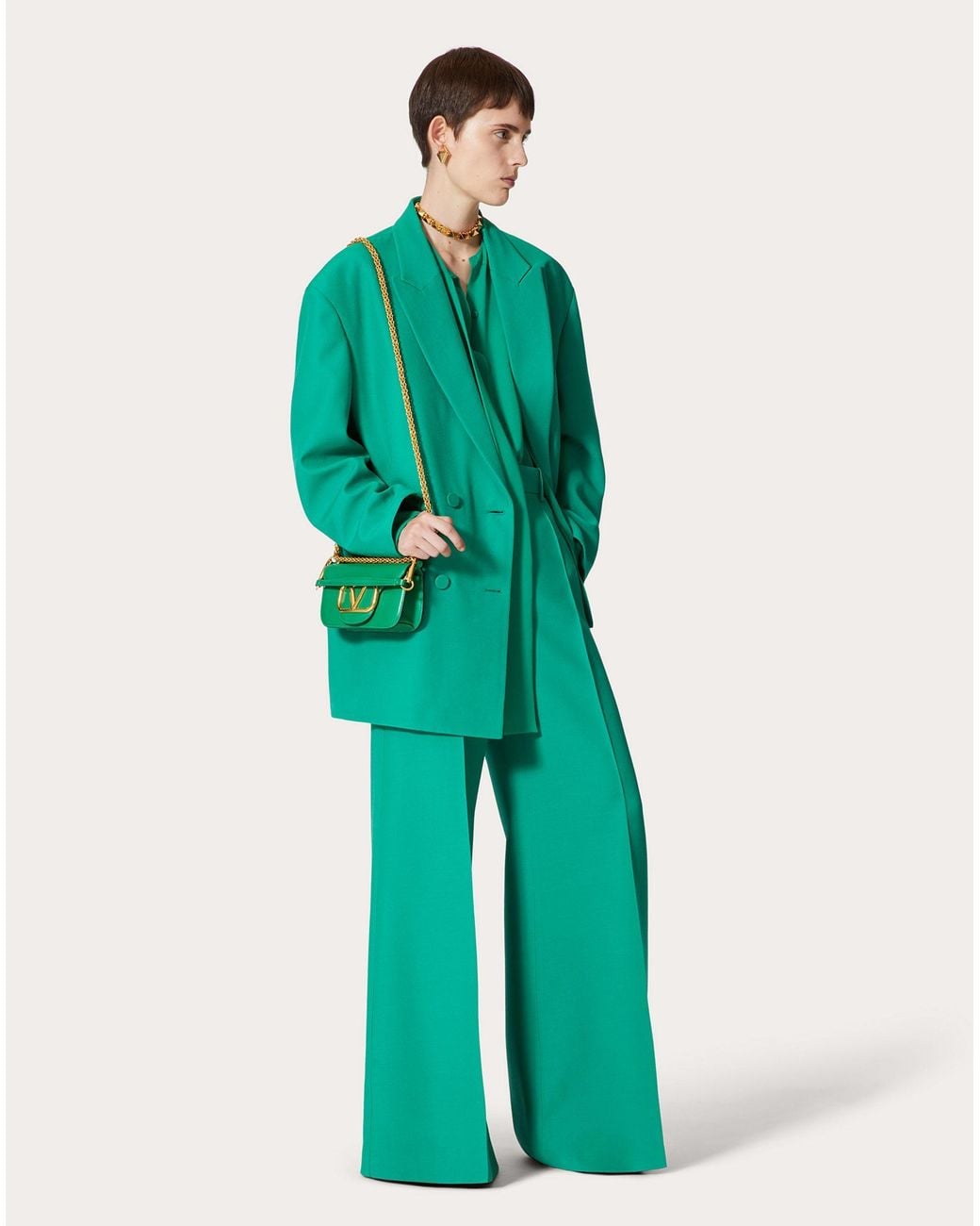 Valentino Green Crepe Couture Long-Sleeved Blazer