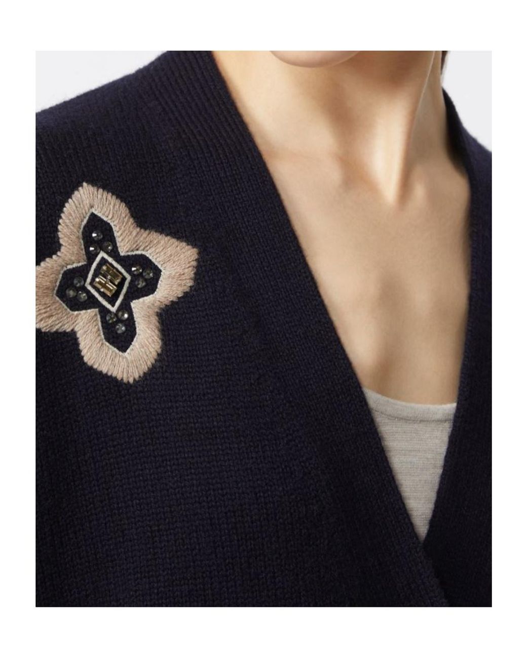 Max Mara Black Wool-Cashmere Patch Cardigan