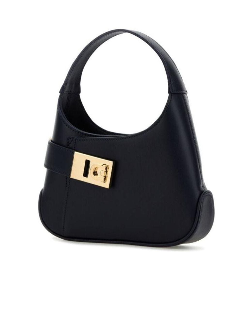 Ferragamo Blue Ferragamo Logo Plaque Gancini Buckled Hobo Bag
