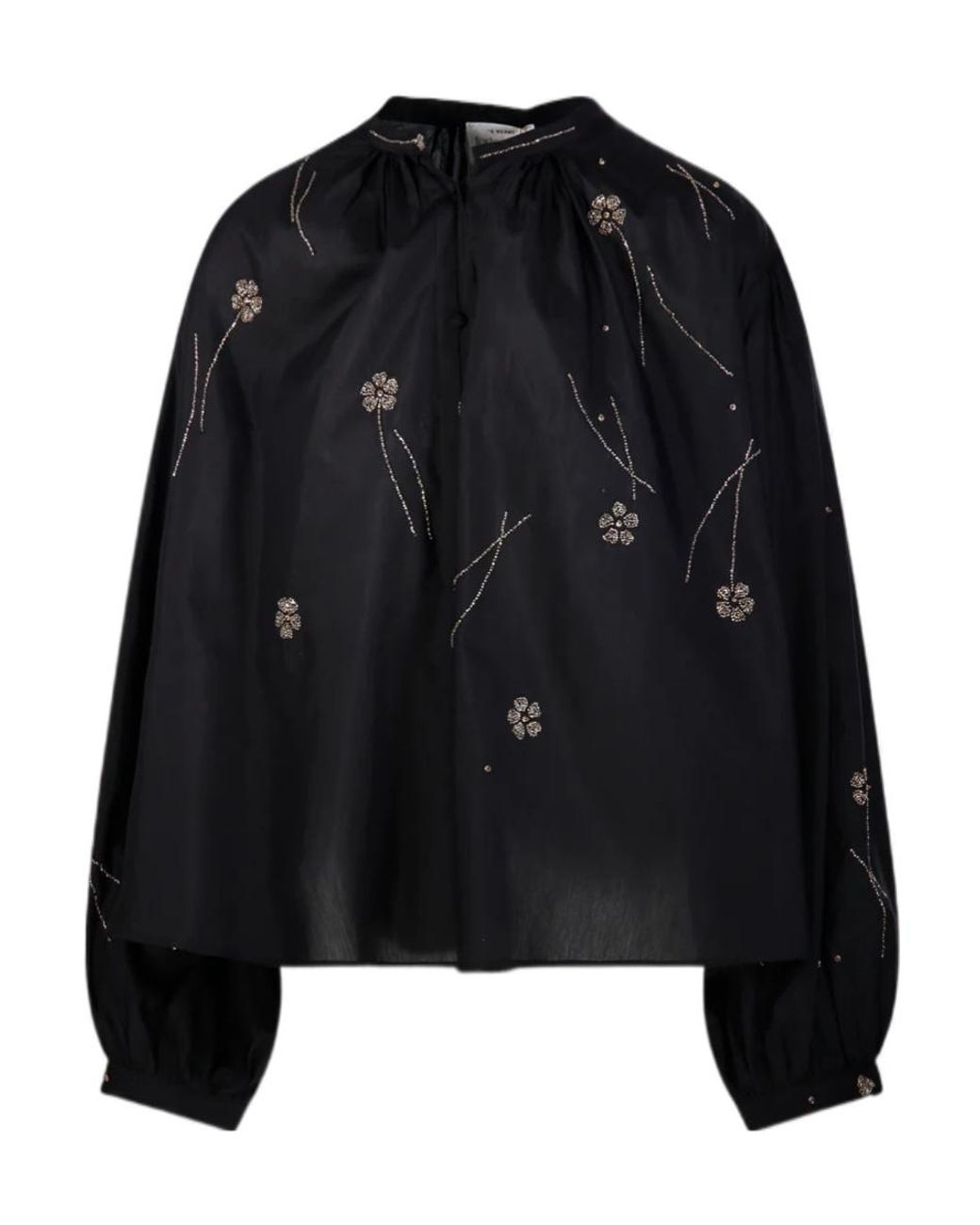 Forte_forte Black Fleurs Dorient Embroidered Shirt