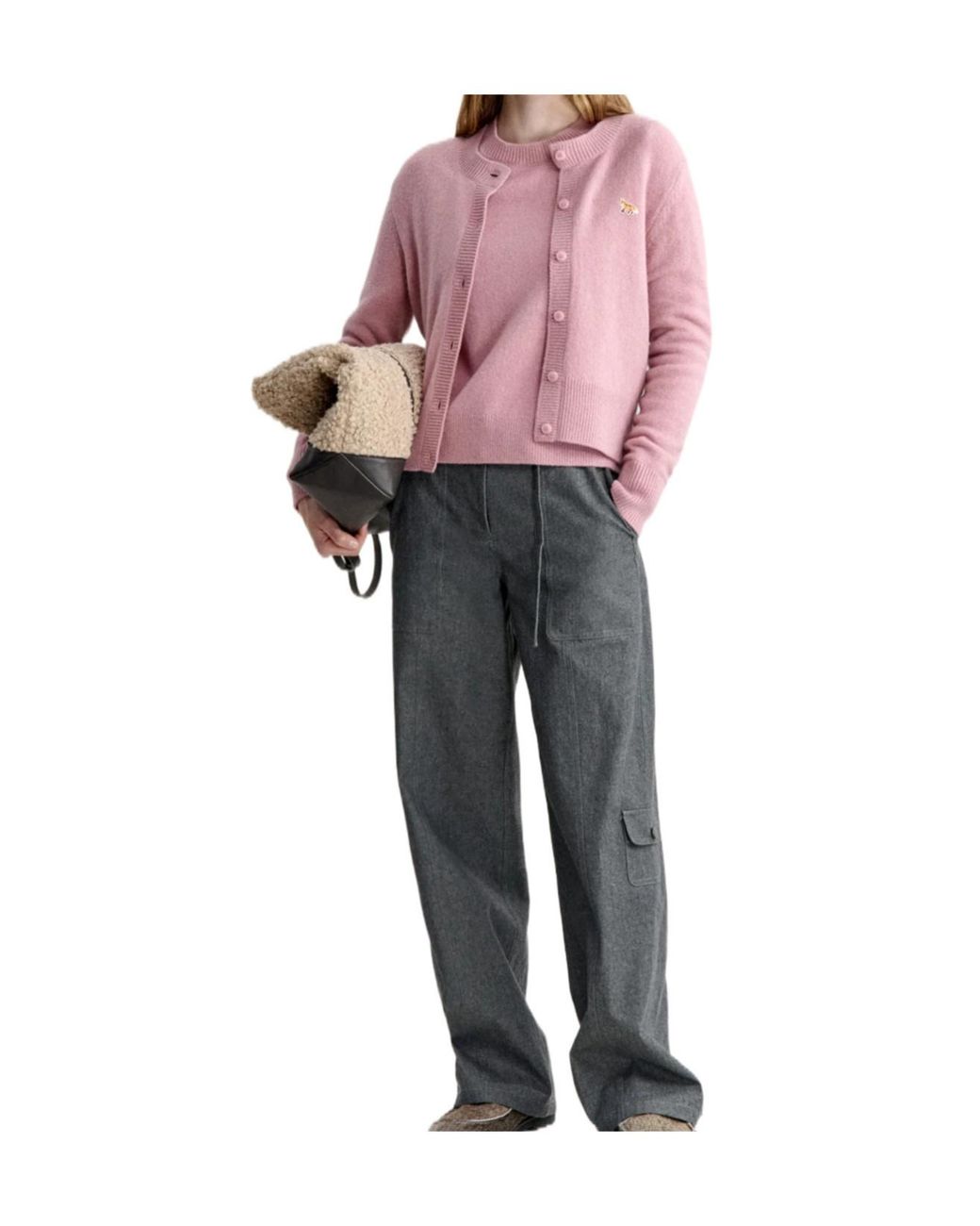 Maison Kitsuné Pink Maison Kitsuné Baby Fox Fitted Cardigan