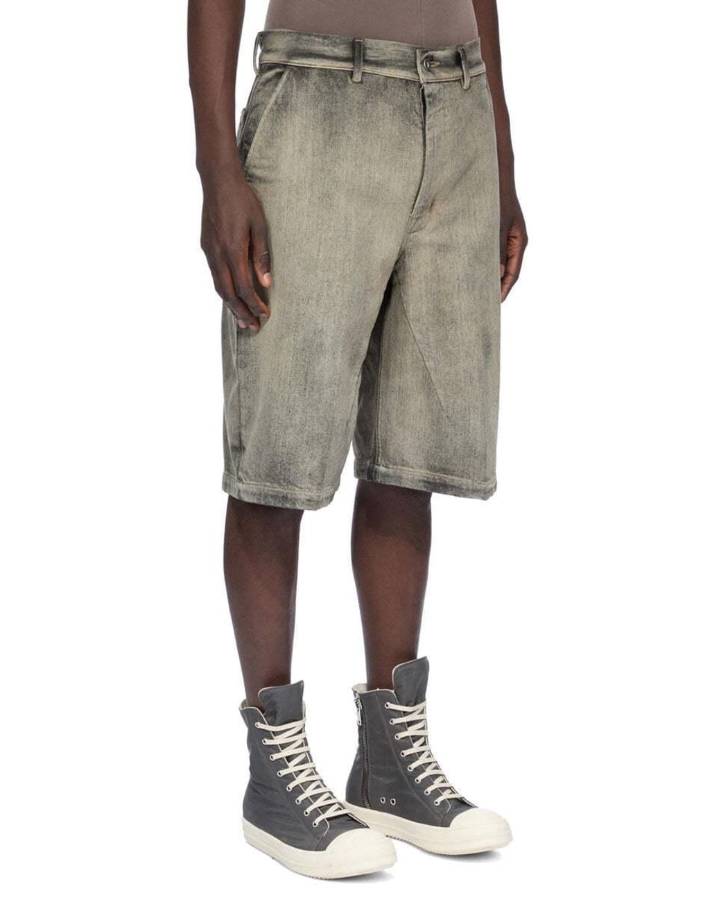 Rick Owens Gray Washed-Effect Knee-Length Shorts for men