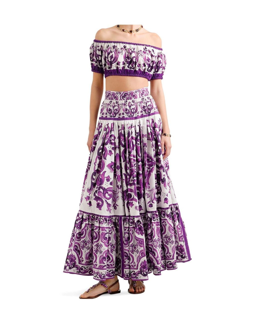 Dolce & Gabbana Purple Majolica Printed Midi Skirt