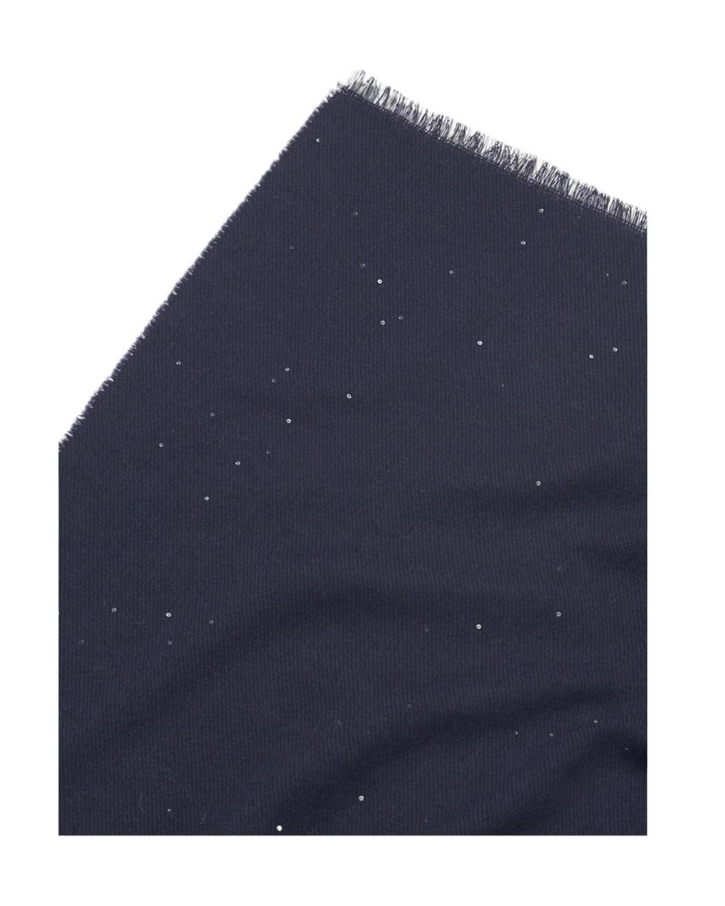 Peserico Blue Sequin Embellished Fringed Scarf