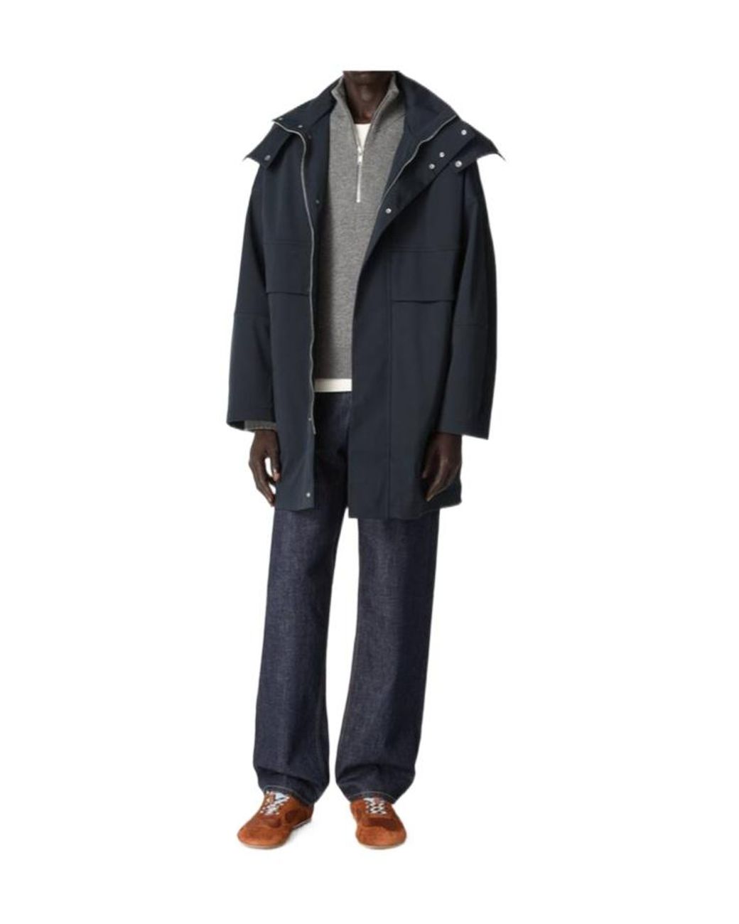 Bottega Veneta Blue Bonded Tech Wool Hooded Parka for men