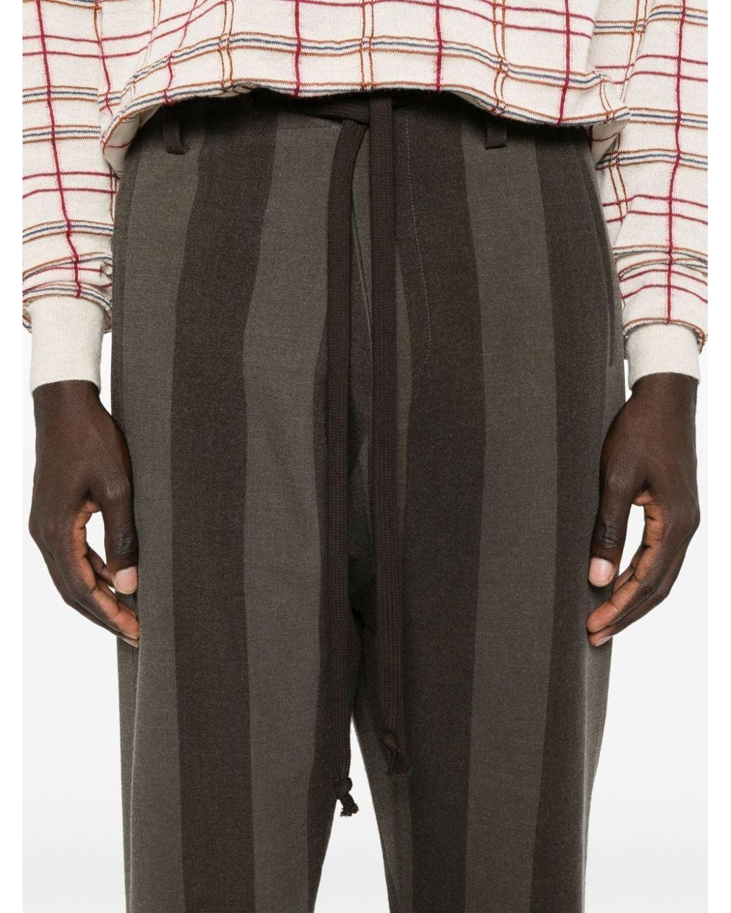 Uma Wang Black Tapered Leg Striped Trousers for men
