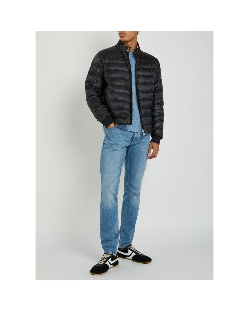 Moncler Black Stand-Collar Horizontal Quilting Glossy Down Jacket for men