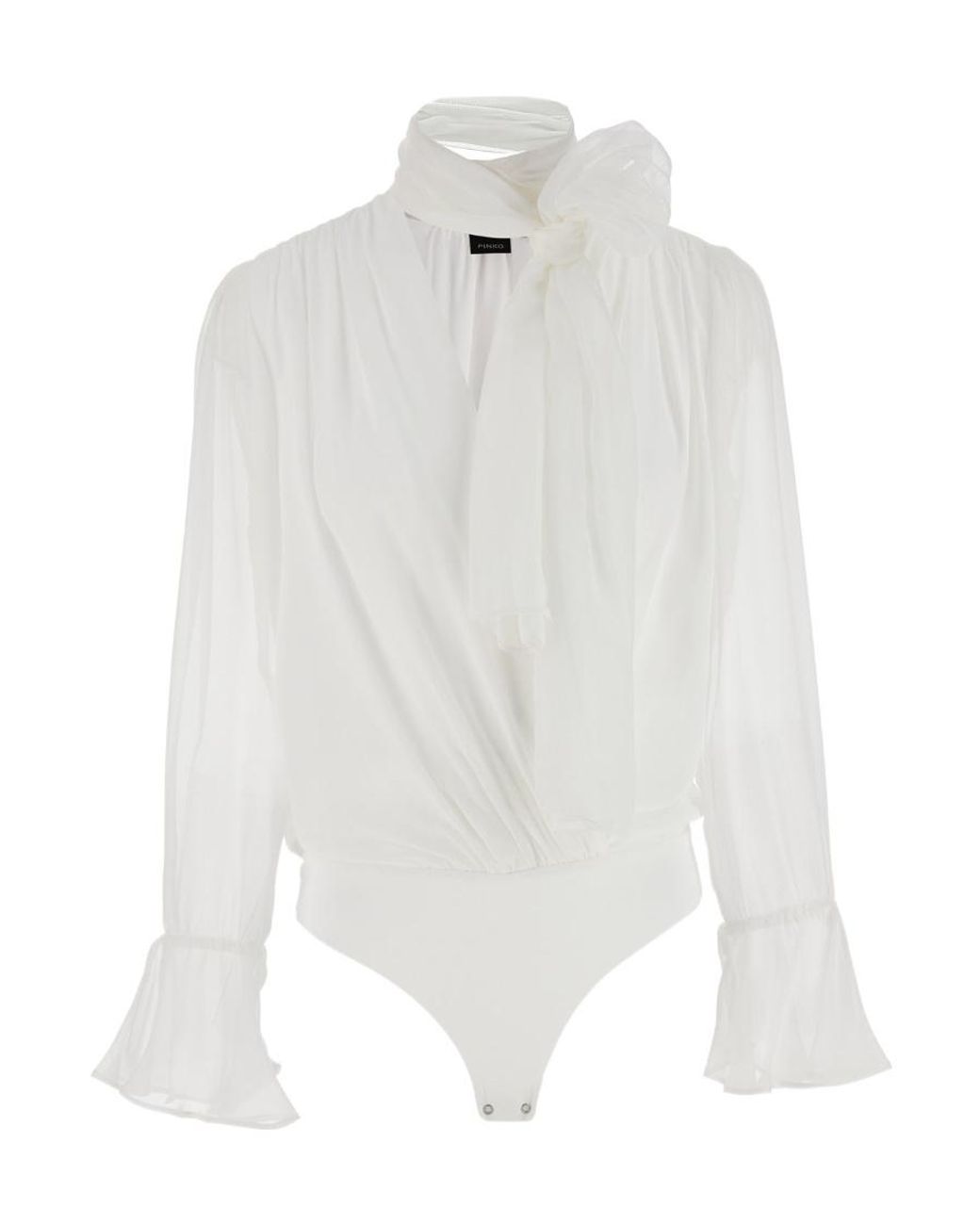 Pinko White Long-Sleeved V-Neck Bodysuit