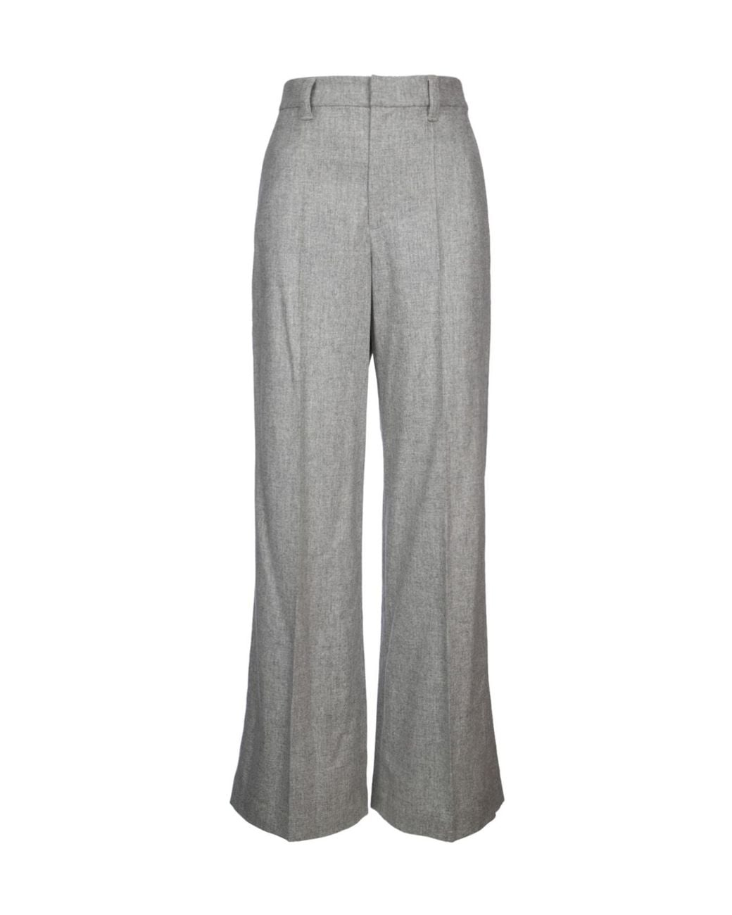 Brunello Cucinelli Gray High-Waist Wide-Leg Tailored Trousers