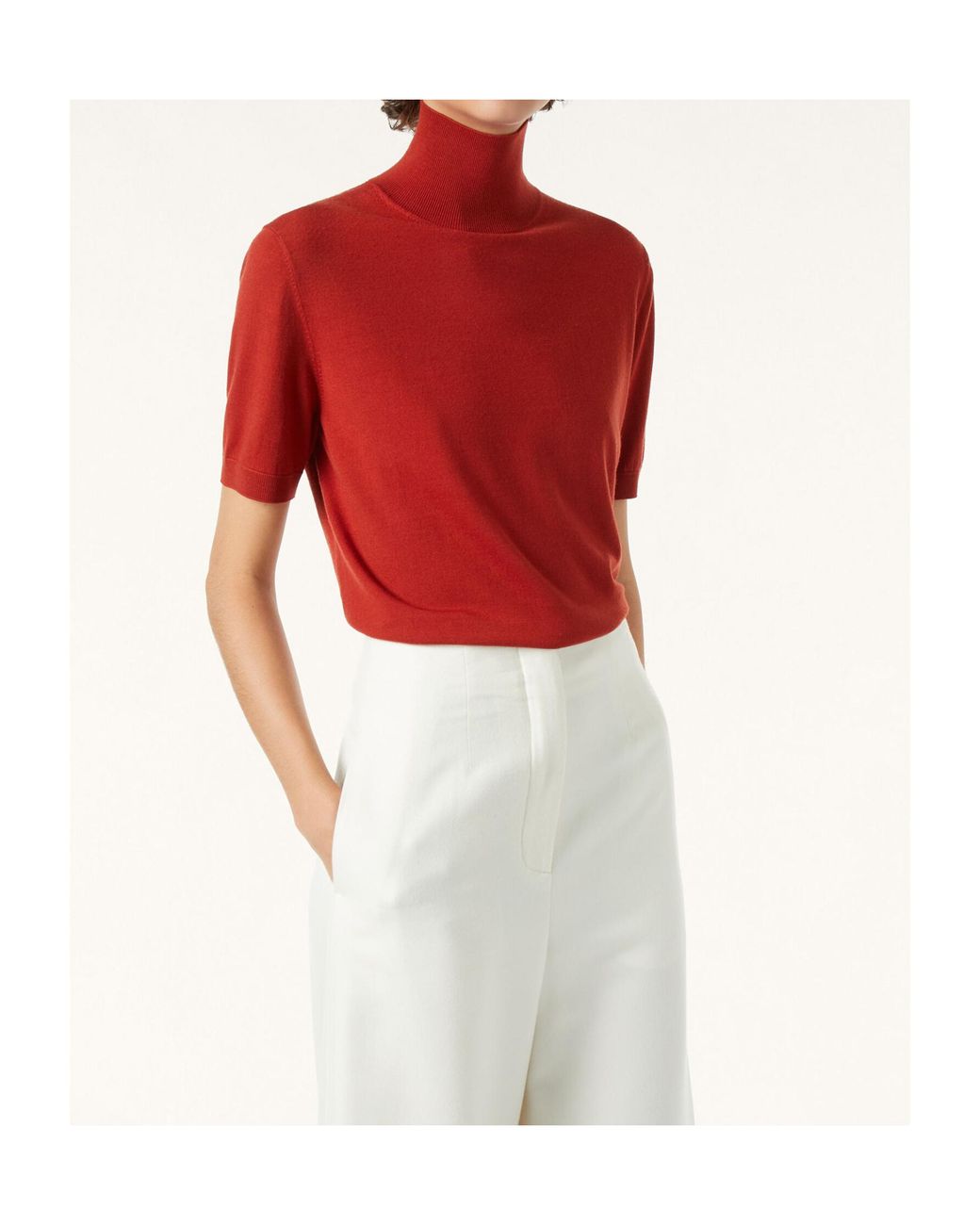Loro Piana Red Short-Sleeved Turtleneck Sweater