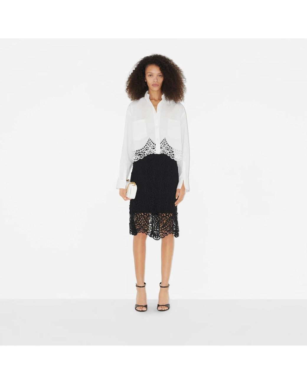 Burberry Black Lace-Detailed Knitted Pencil Skirt