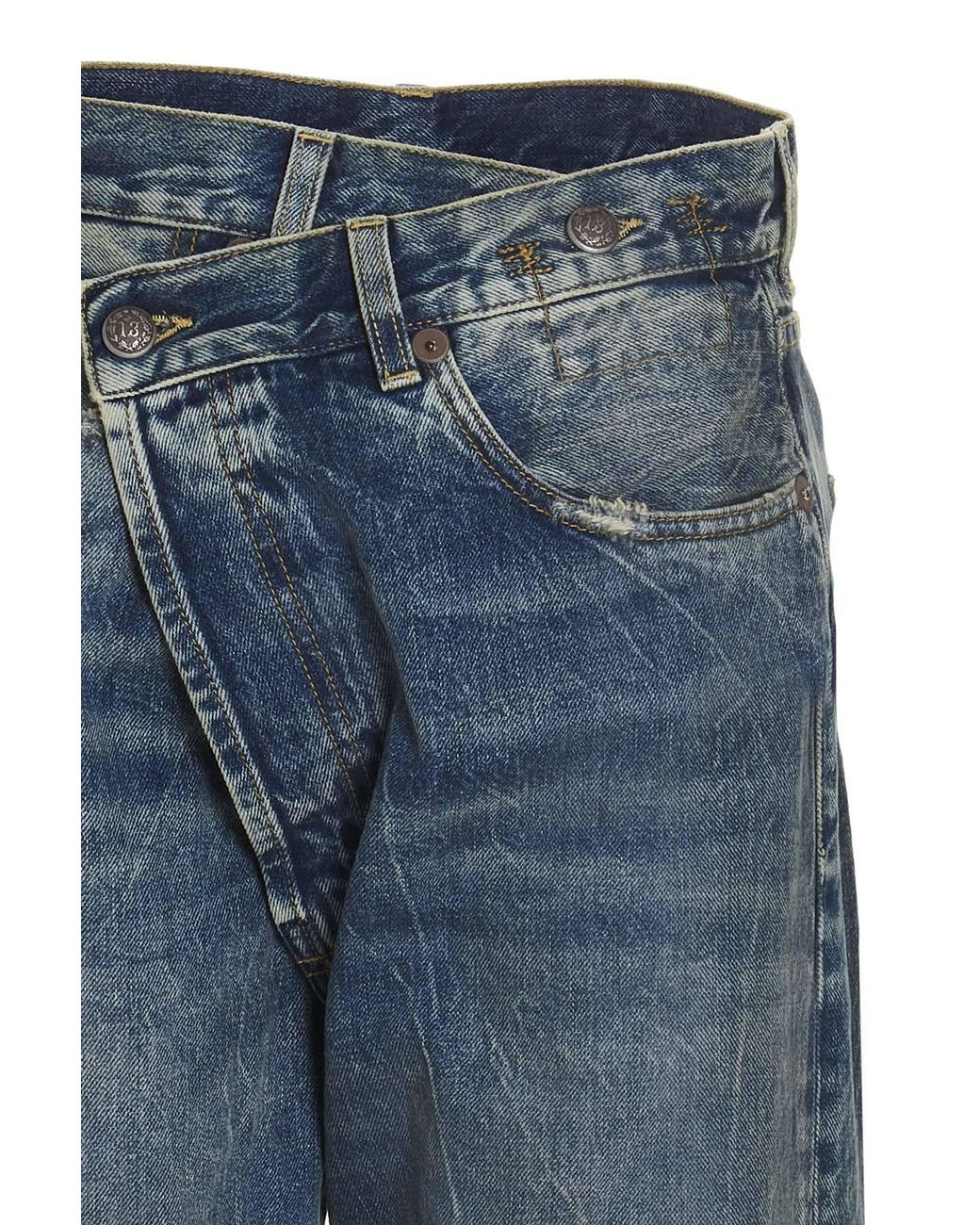 R13 Blue High Waisted Crossover Jeans