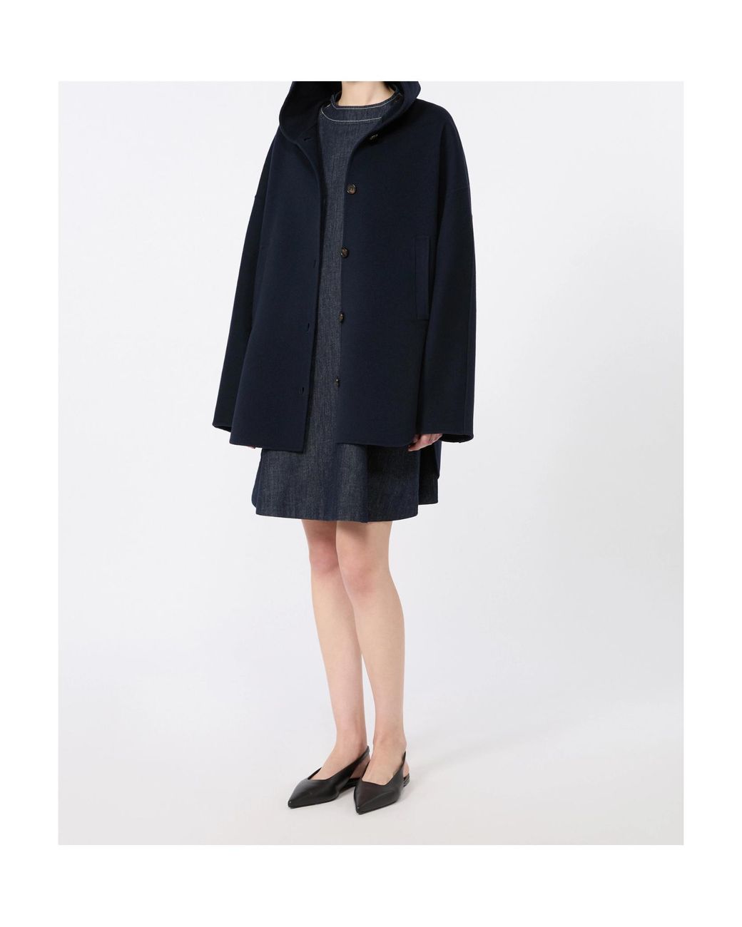 Max Mara Blue 'S Hooded Drop Coat