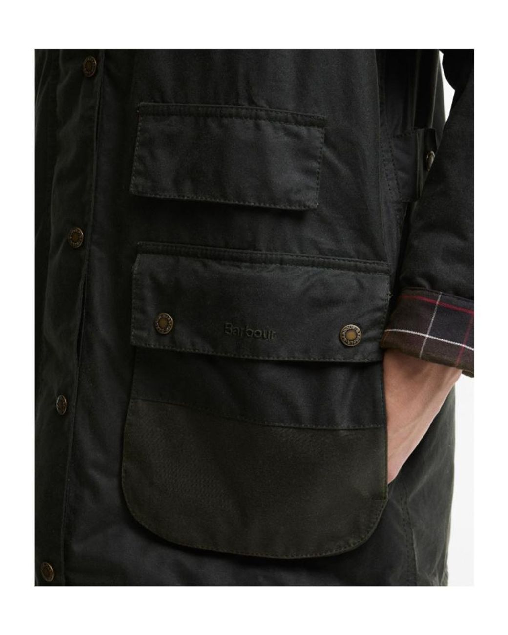 Barbour Black Modern Border Corduroy-Collar Waxed Coat